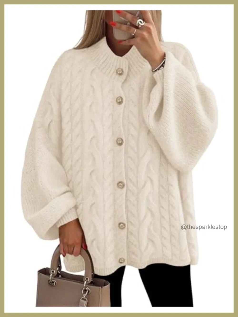 Oversized Long Lantern Sleeve Chunky Knit Cardigan | Drop Shoulder Button Down